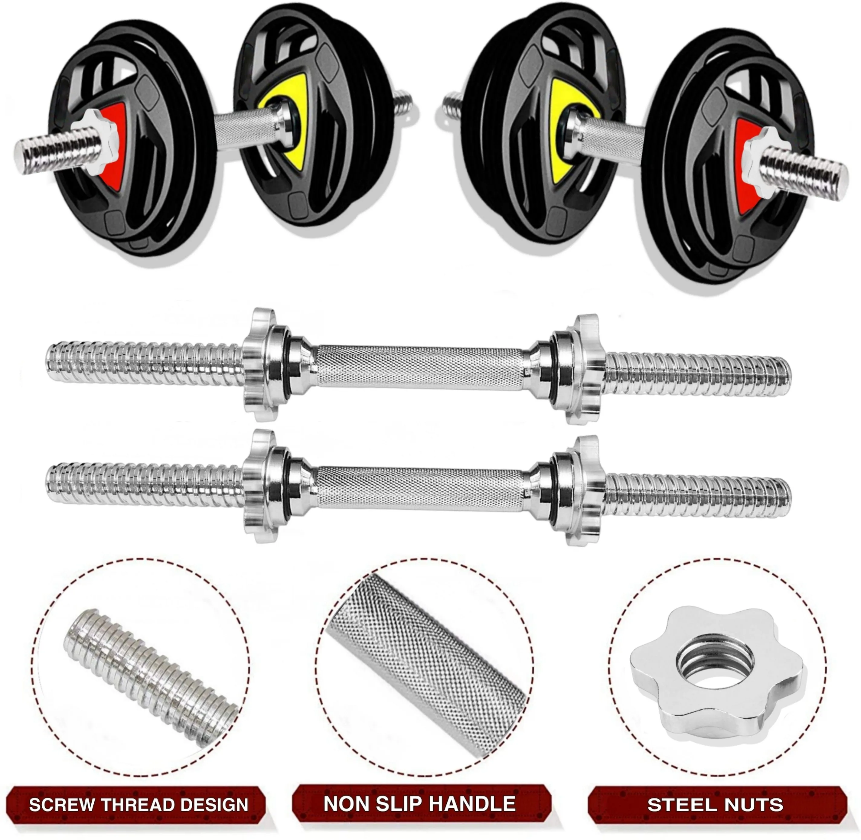 20KG GYM SET 4ft |5Ft Pair Star Nut Dumbbell |Rubber Coated Iron Plates & ACC(25MM)