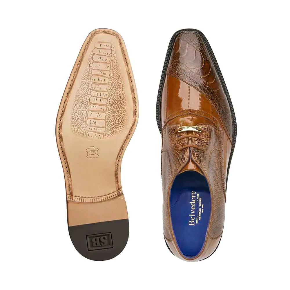 Belvedere Nino Men's Split Toe Oxford Antique Camel Eel Ostrich Shoes