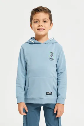 Boys Blue Hooded Printed Sweatshirt