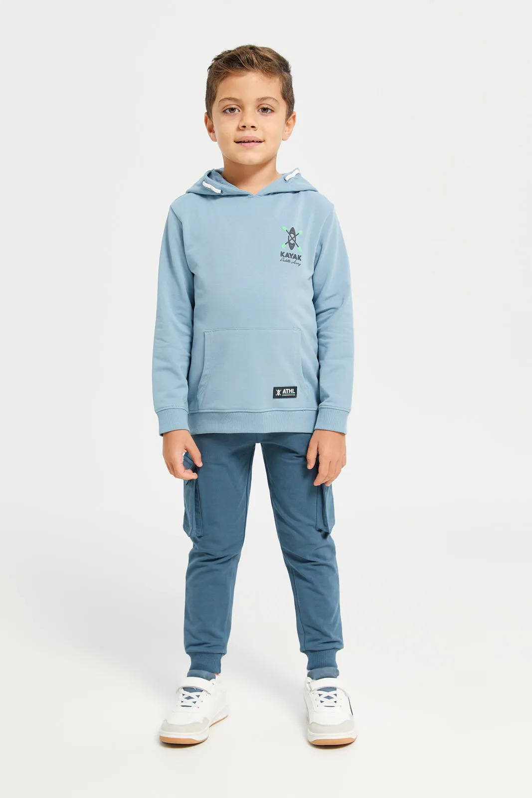 Boys Blue Hooded Printed Sweatshirt