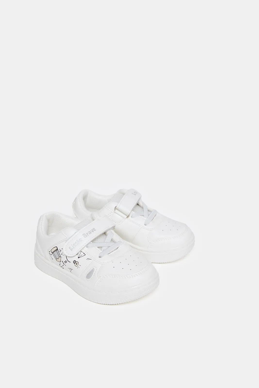 Boys White Velcro Strap Sneakers