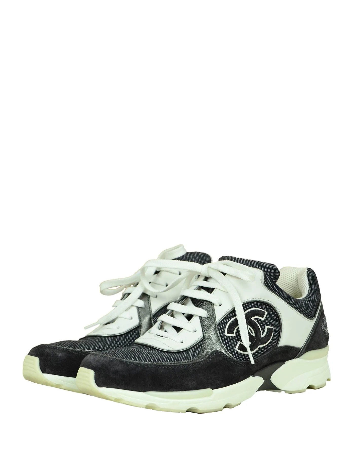 Chanel Black/White CC Trainers Sneakers sz 38