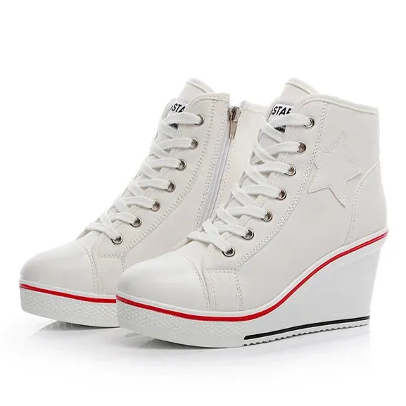 Funki Buys | Boots | Women's Canvas Elevator Platform Sneaker