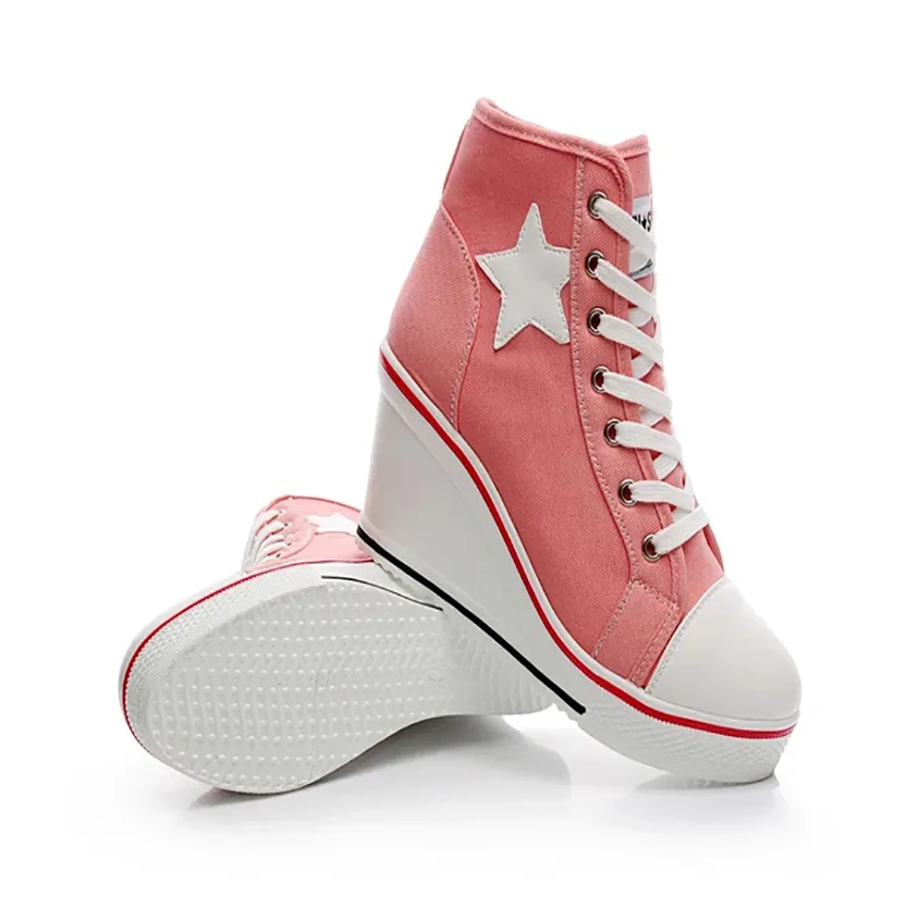 Funki Buys | Boots | Women's Canvas Elevator Platform Sneaker