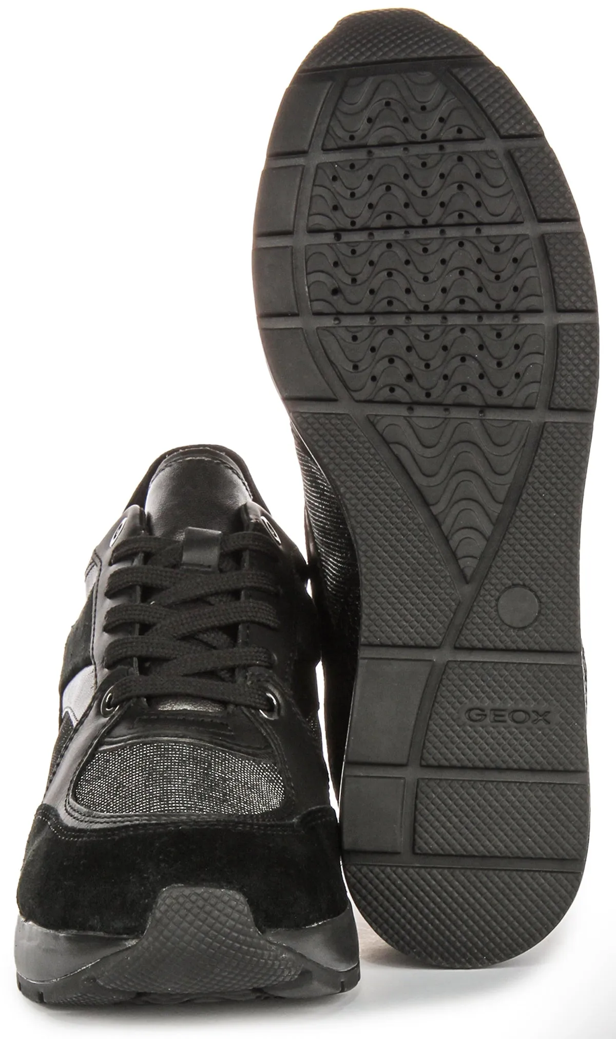 Geox D Zosma A In Black Shiny Platform Sneakers For Women