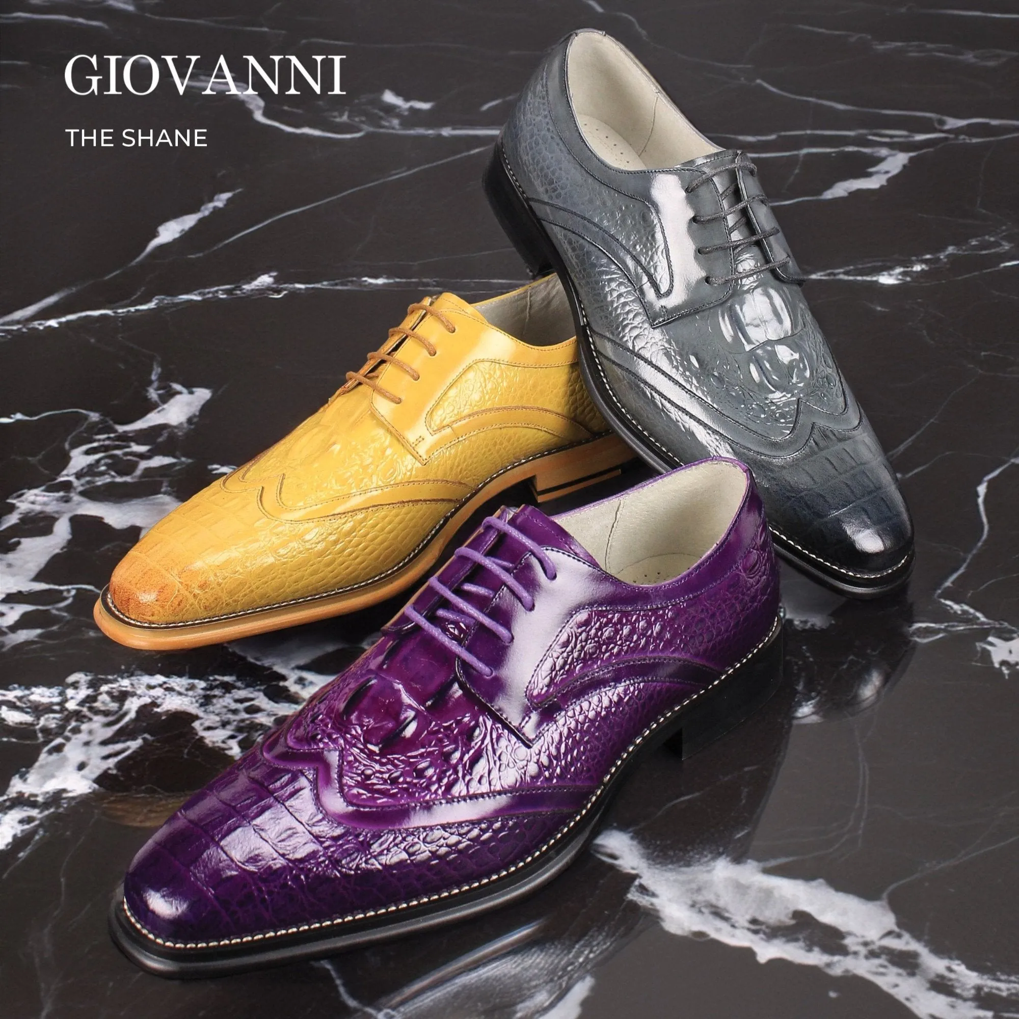 Giovanni Shane Classic Crocodile-Embossed Oxford Shoes