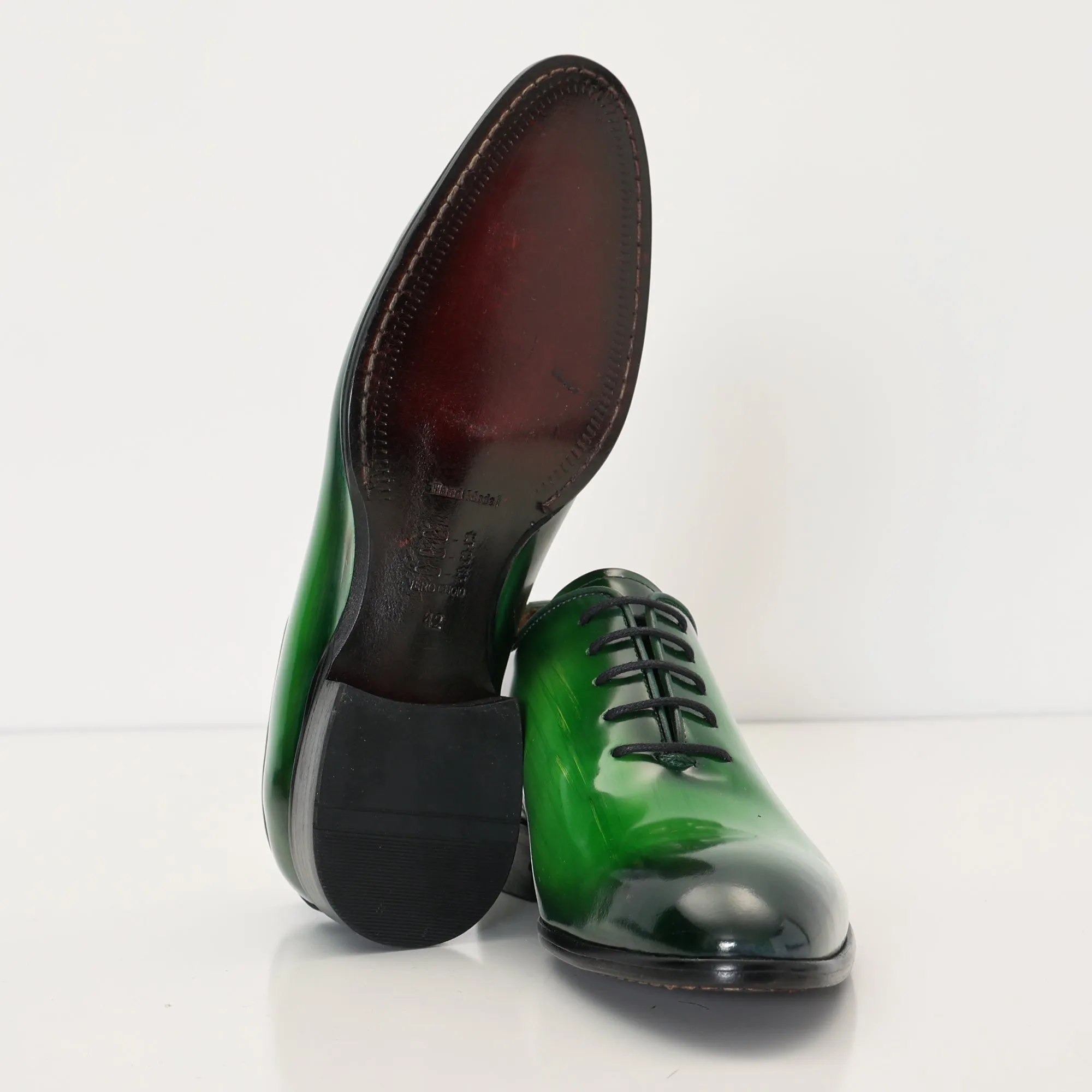 Hand Paint Patina Patent Leather Oxfords - Green