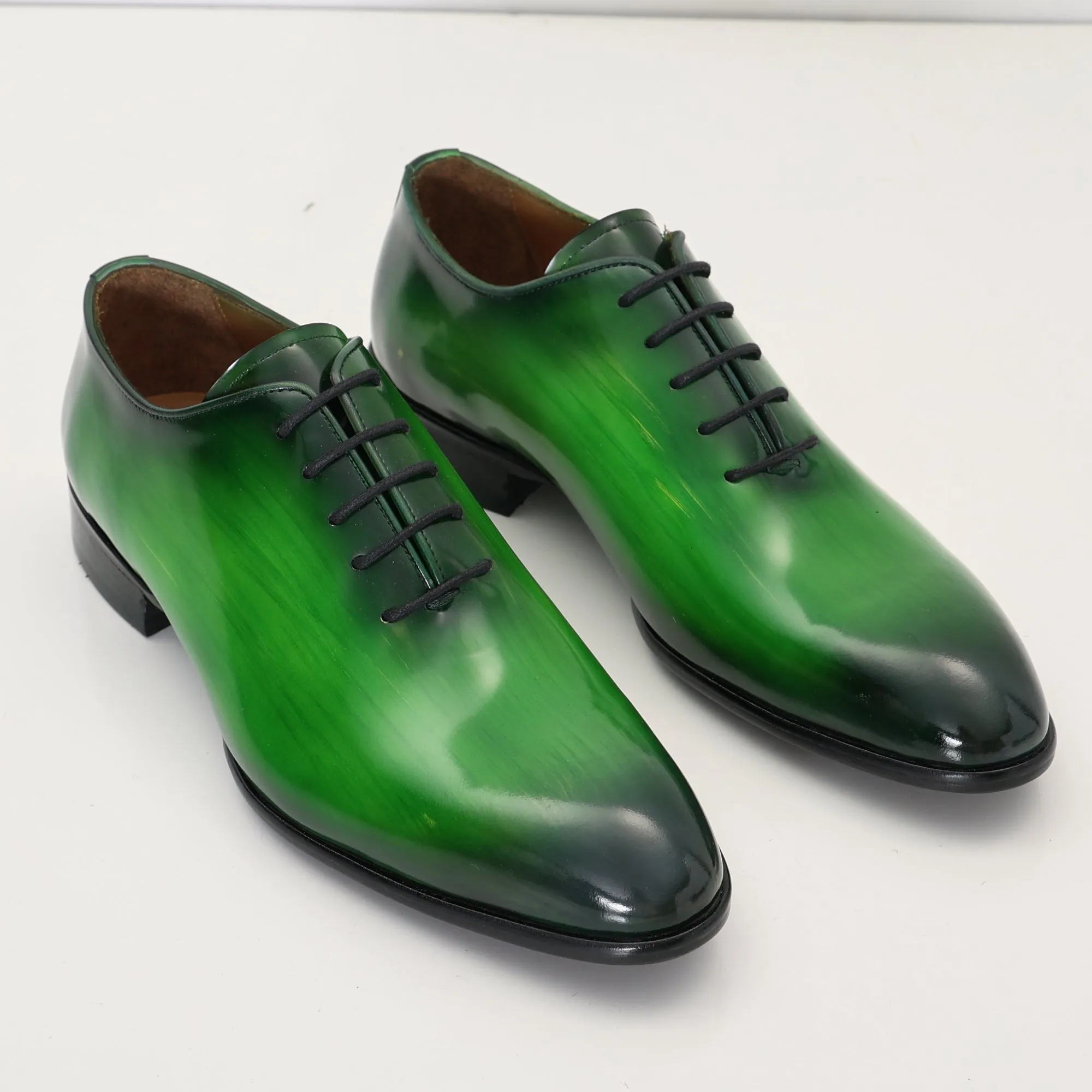 Hand Paint Patina Patent Leather Oxfords - Green