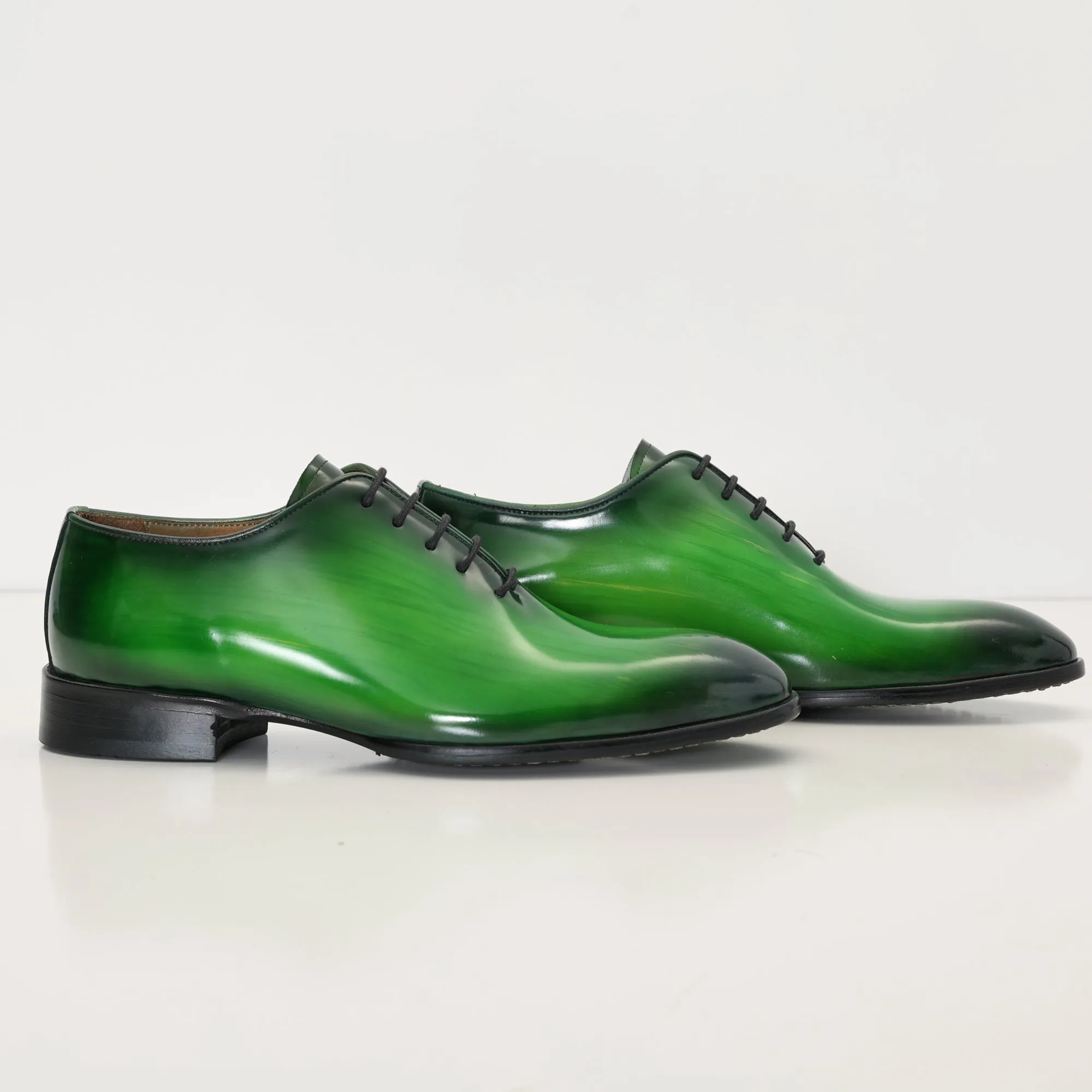 Hand Paint Patina Patent Leather Oxfords - Green