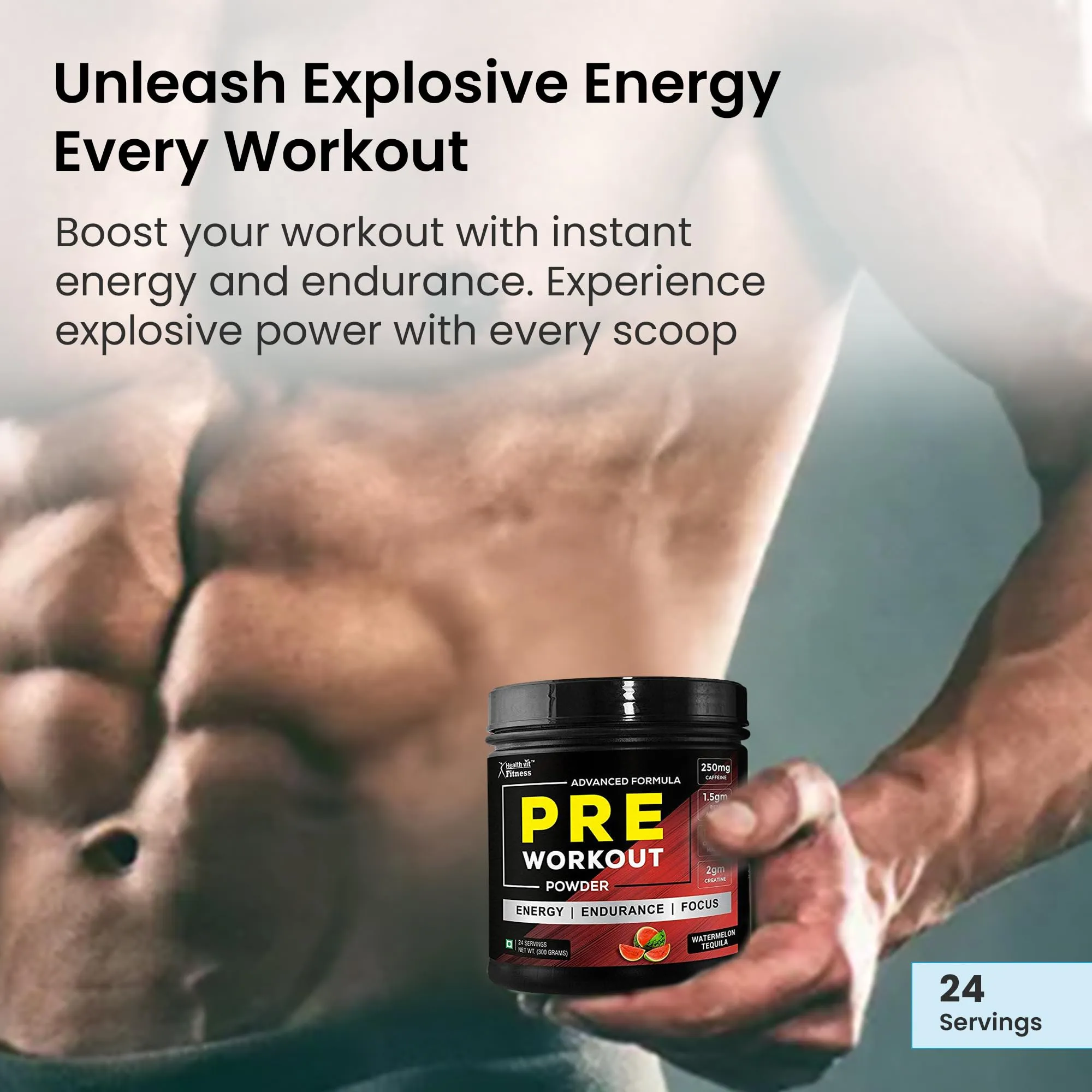 Healthvit Fitness Pre-Workout Explosive Energy 300gm Powder (Watermelon Tequila Flavour)