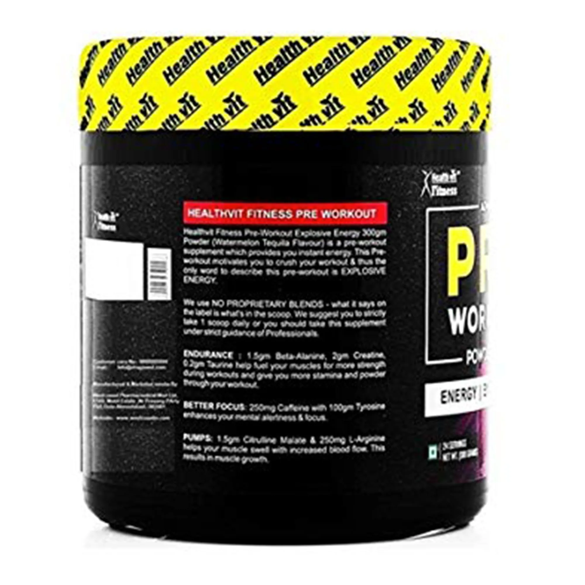 Healthvit Fitness Pre-Workout Explosive Energy 300gm Powder (Watermelon Tequila Flavour)