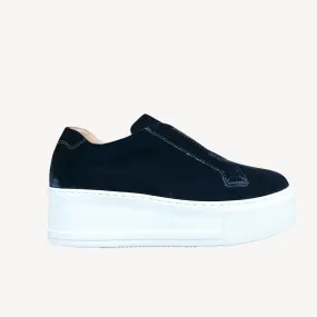 Jane Galland Navy Blue Velvet Platform Trainers