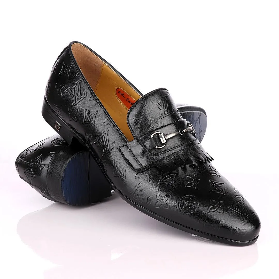 John Foster "LV croc Skin" French Classic Black Shoes