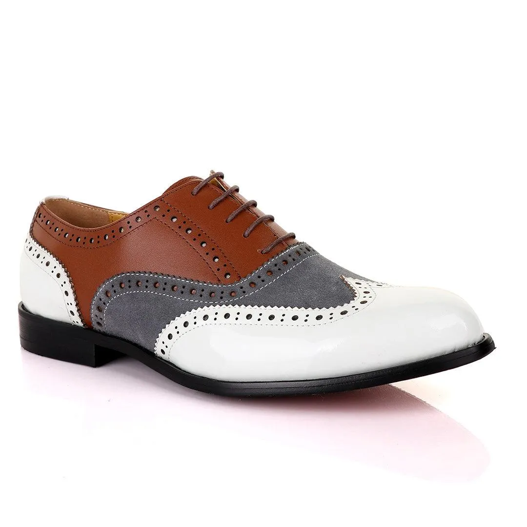 John Mendson Oxford Lace Up White Grey and Brown Shoes