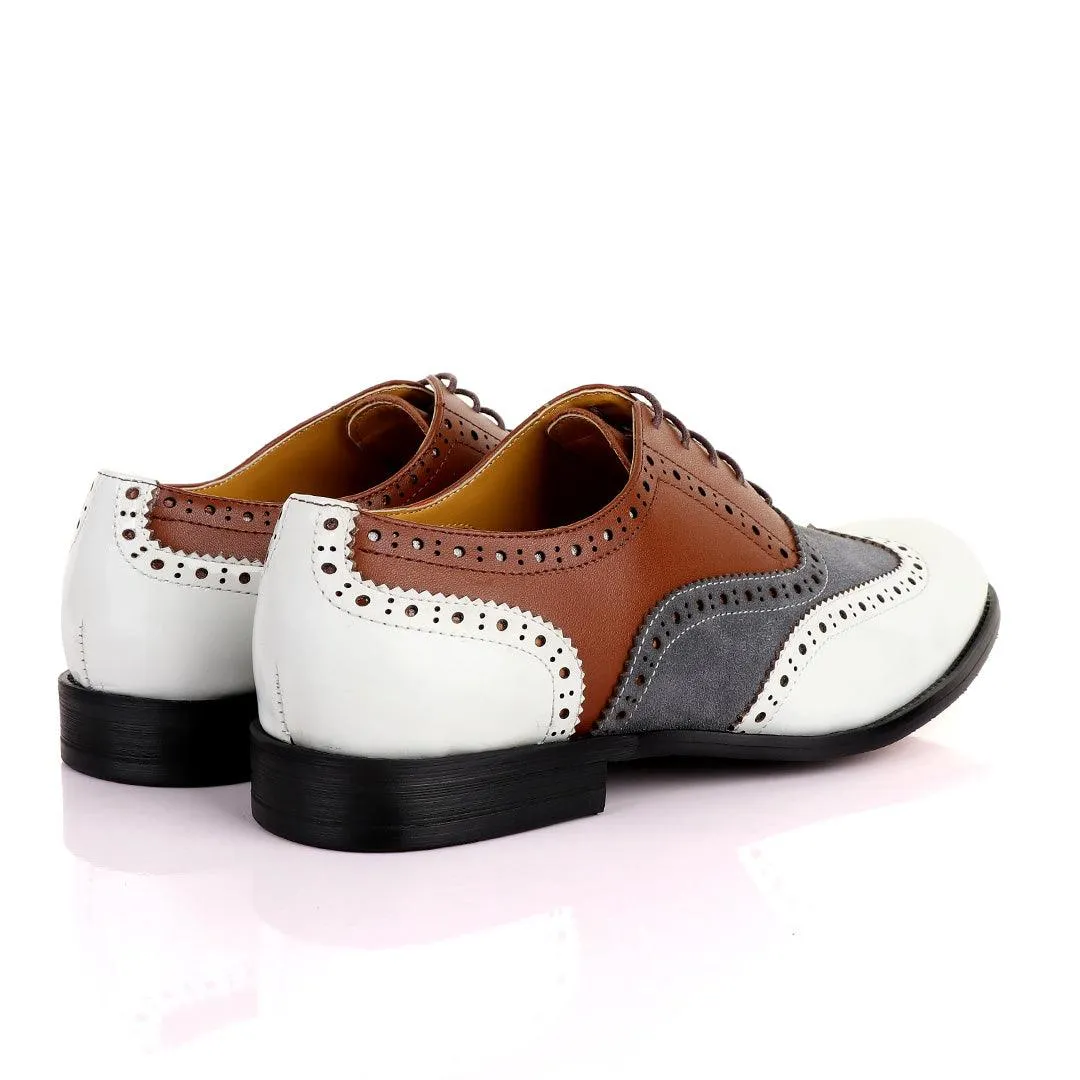 John Mendson Oxford Lace Up White Grey and Brown Shoes