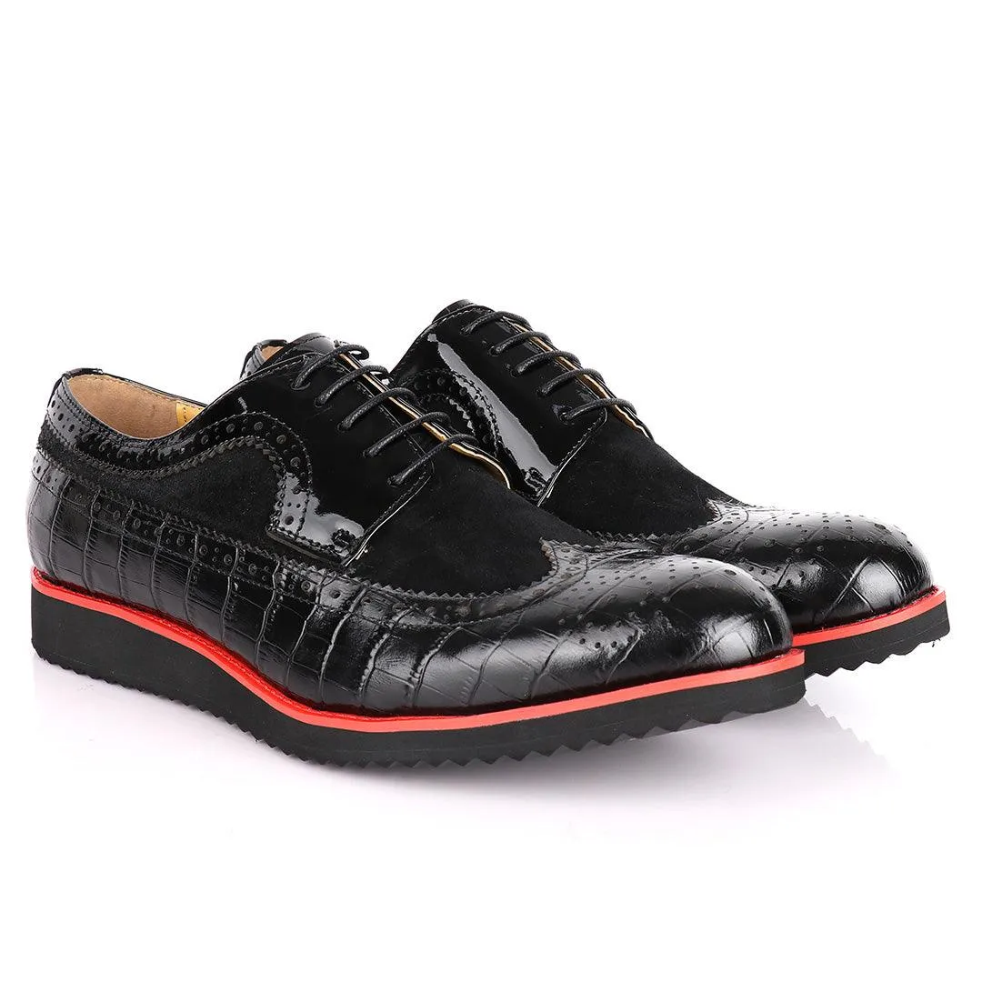 John Mendson Two-Toned Croc Leather Brogues- Black