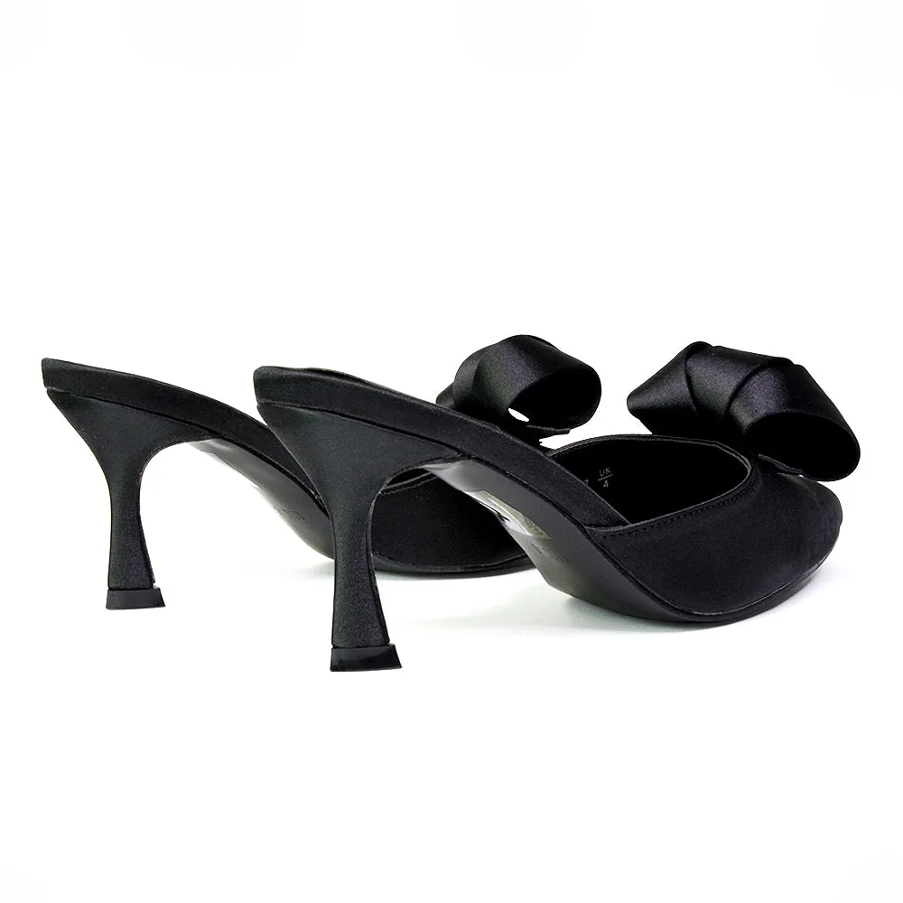 Keri Slip On Mid High Heel Stilettos Mules Party Court Shoes with Pointed Toe in Black