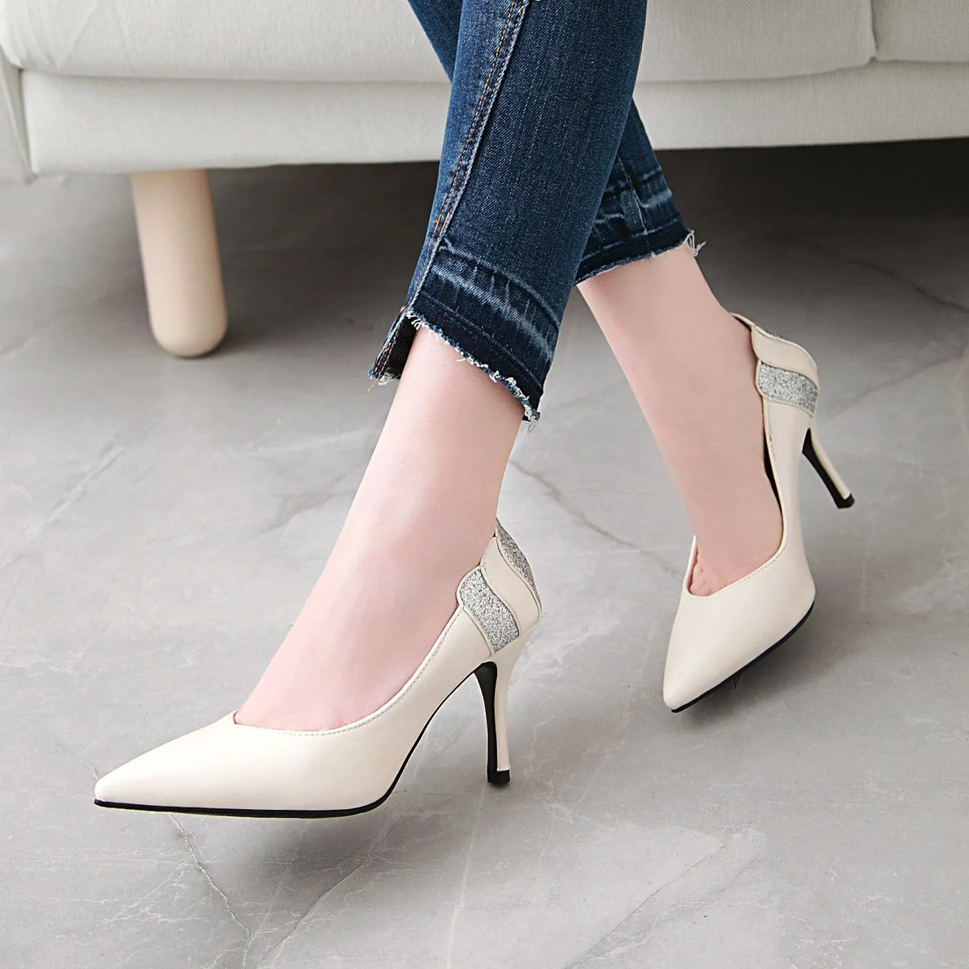 Lady Woman's Shoes High-heeled Shallow Super-fibre Pointed Toe Pumps