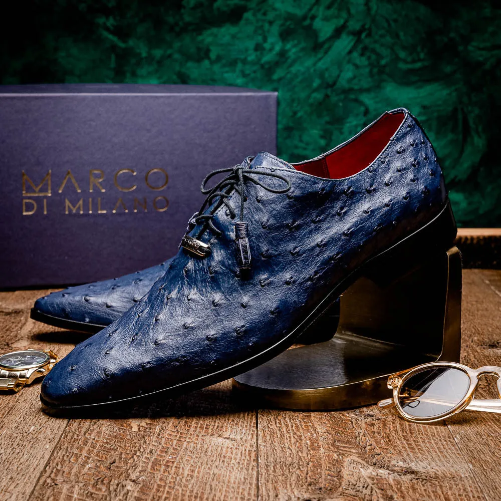 Marco Di Milano Criss Ostrich Navy Tassel Laced Oxford Shoes