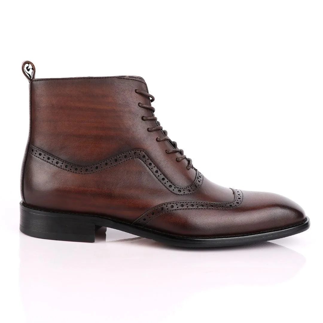 Massimo Dutti High tops Brogues Lace up Leather Chelsea Coffee Boot