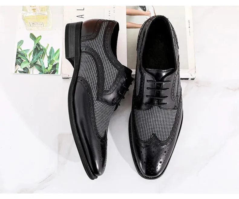 Men's Leather Brogues | Big Size Fashion Wedding Party Dress Shoes | Italian Formal Lace-Up Oxfords