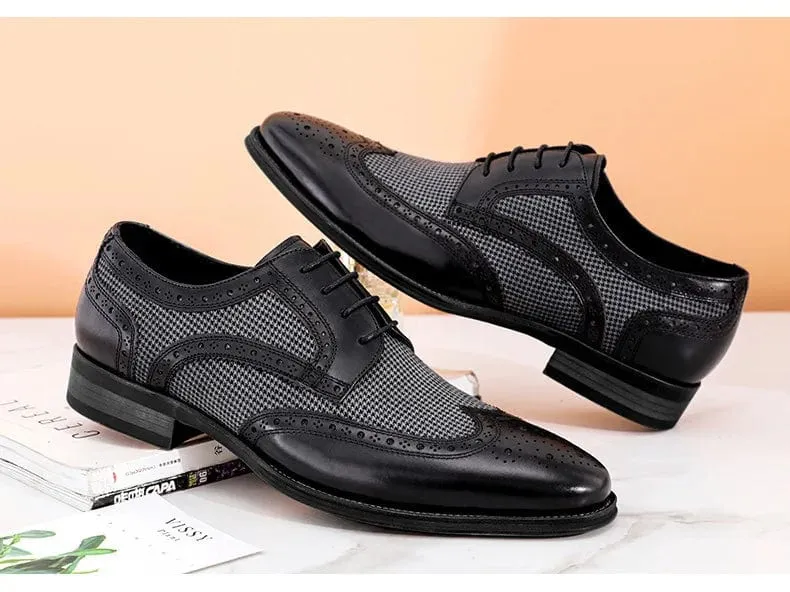 Men's Leather Brogues | Big Size Fashion Wedding Party Dress Shoes | Italian Formal Lace-Up Oxfords