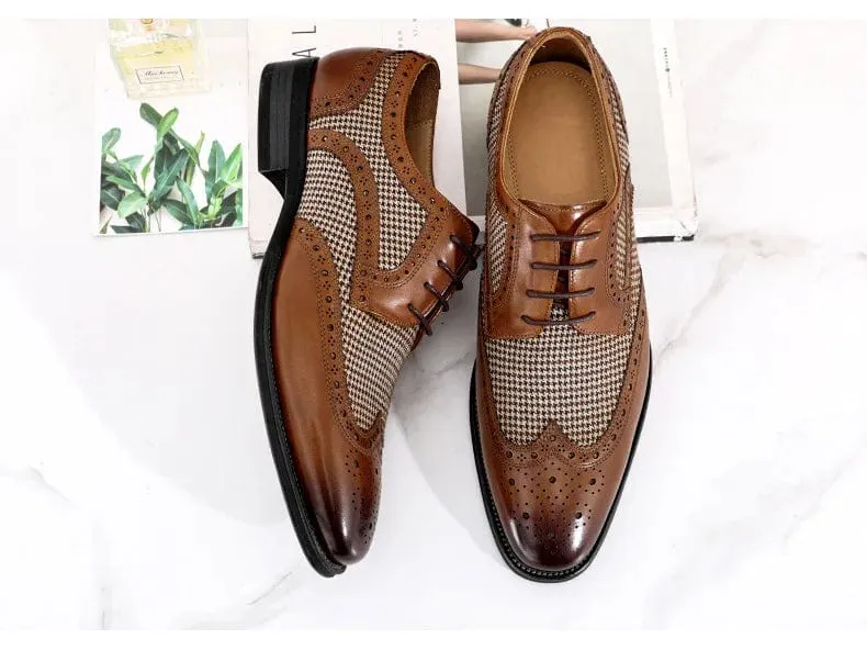 Men's Leather Brogues | Big Size Fashion Wedding Party Dress Shoes | Italian Formal Lace-Up Oxfords