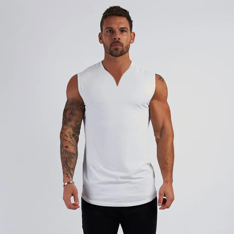 Mens Solid Color V-Neck Sports Bodybuilding Fitness Training Sleeveless Tank Top