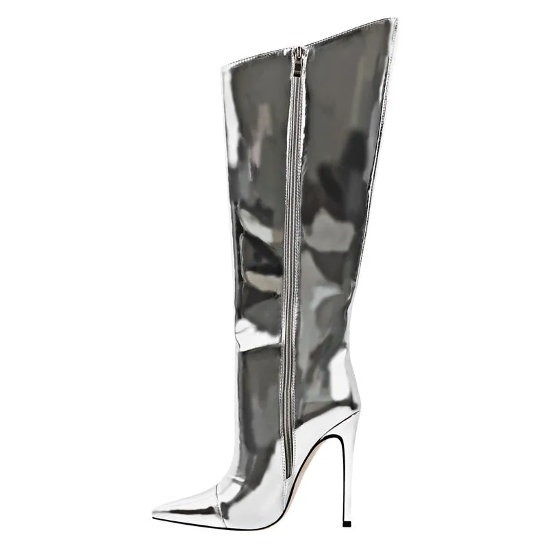 Metallic Leather Heels Boots