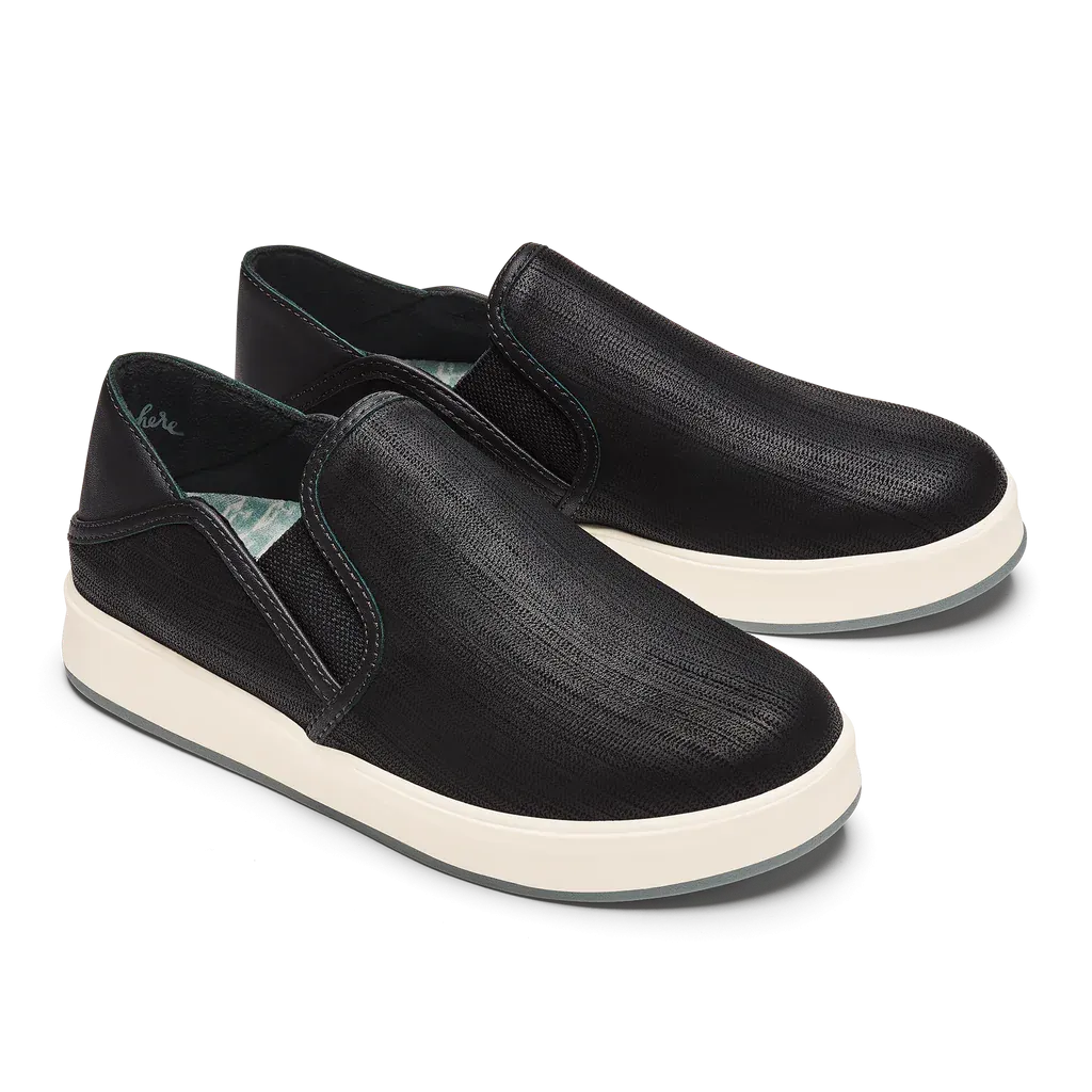 Olukai Women's Ki'ihele 'Ili Leather Slip On Shoe - Black/Black 20471-4040