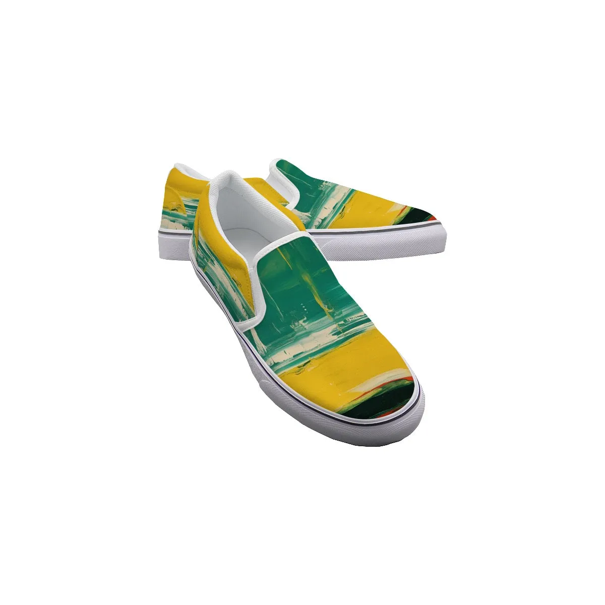 So#40 Men's Slip On Sneakers, green and yellow print