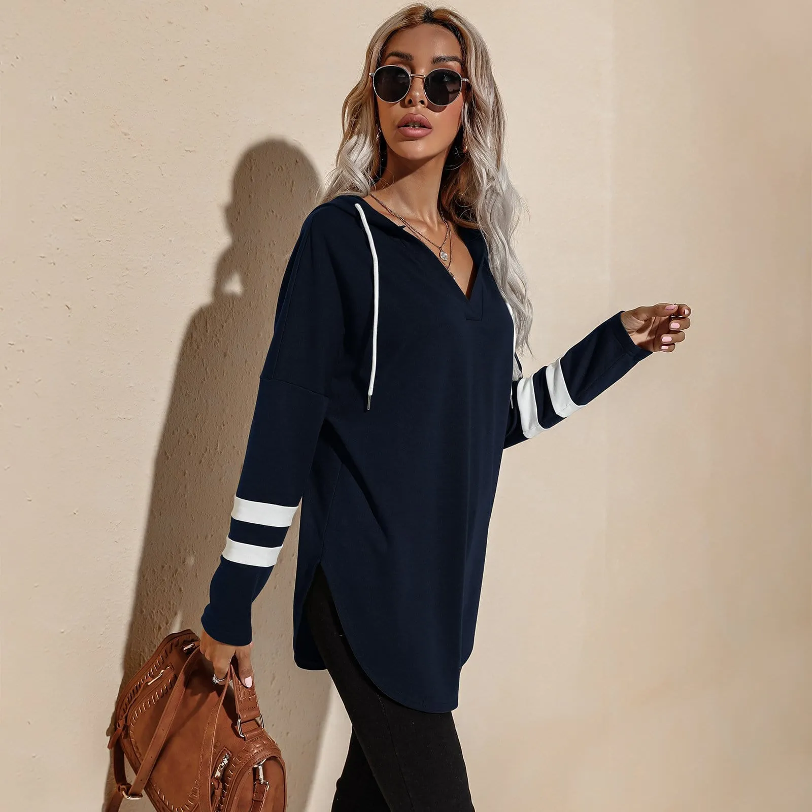 V Neck Sporty Hoodie Sweater