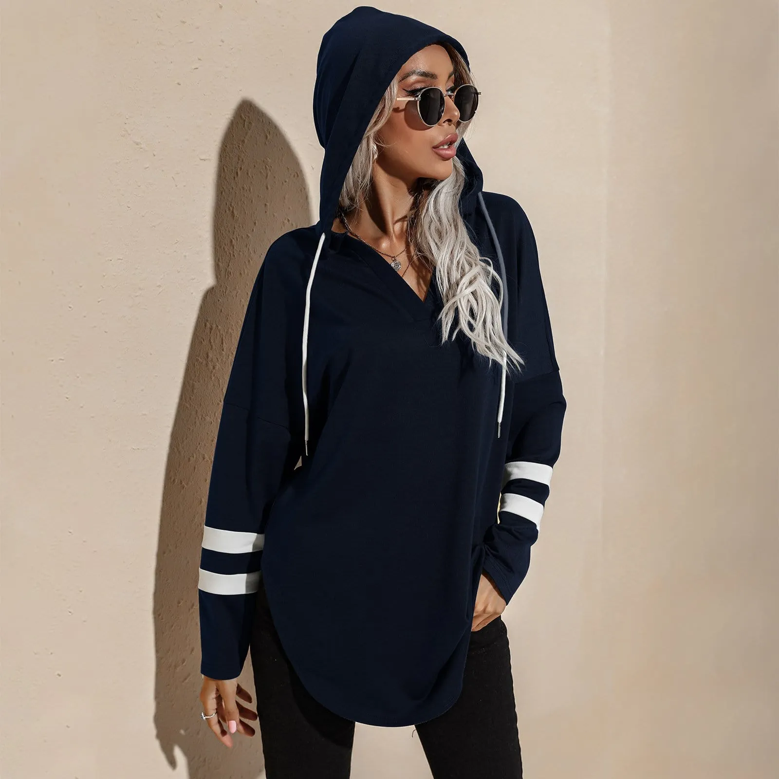 V Neck Sporty Hoodie Sweater