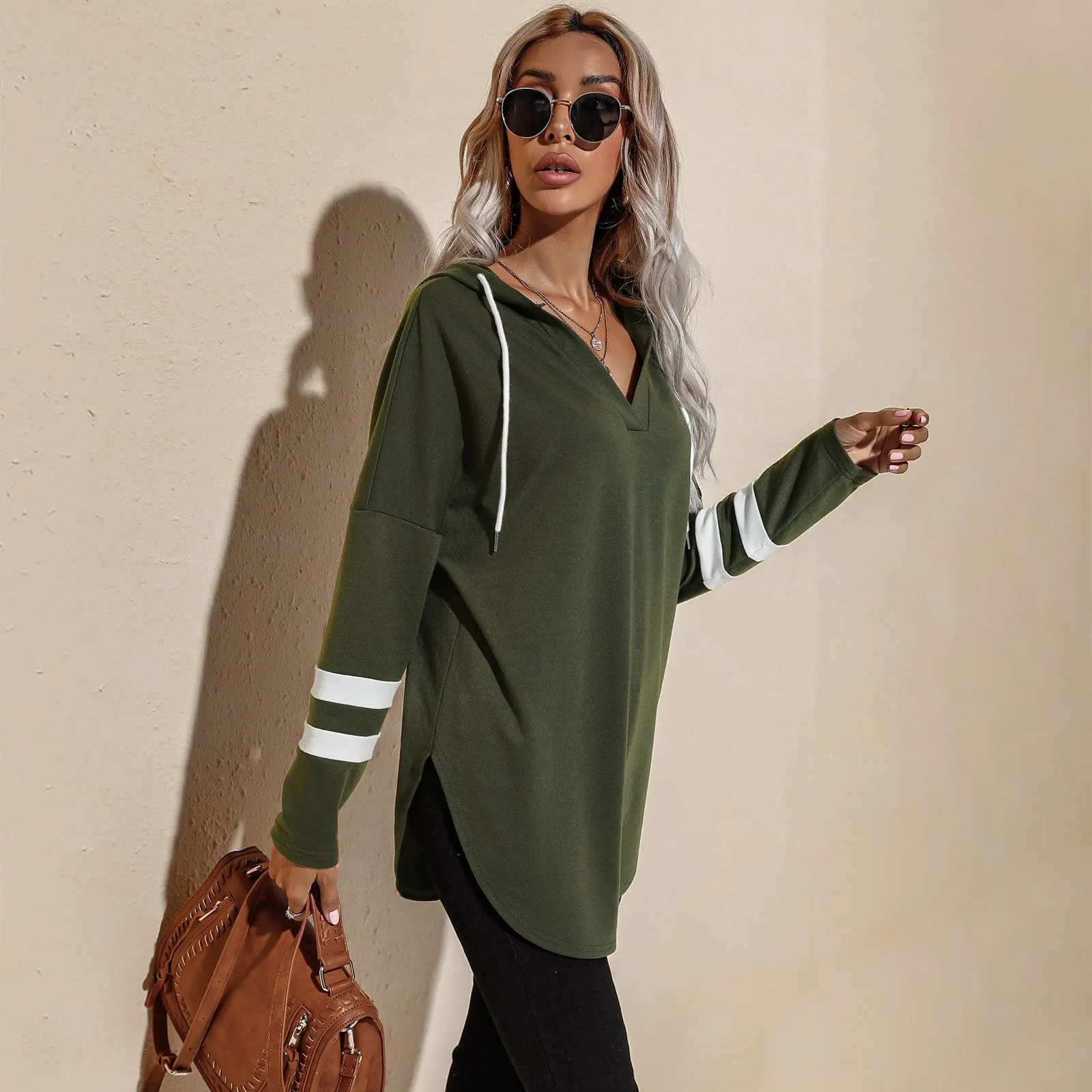 V Neck Sporty Hoodie Sweater