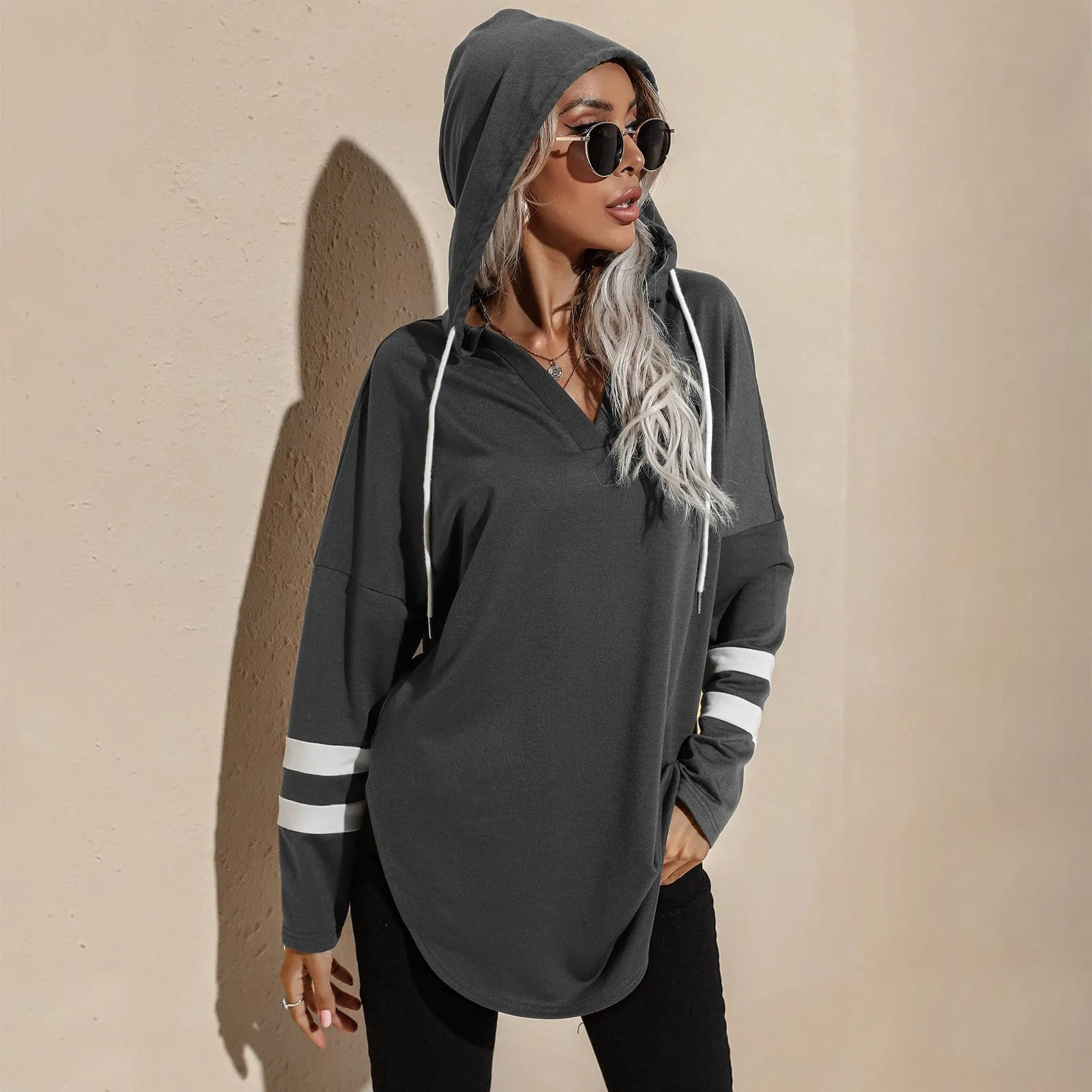 V Neck Sporty Hoodie Sweater