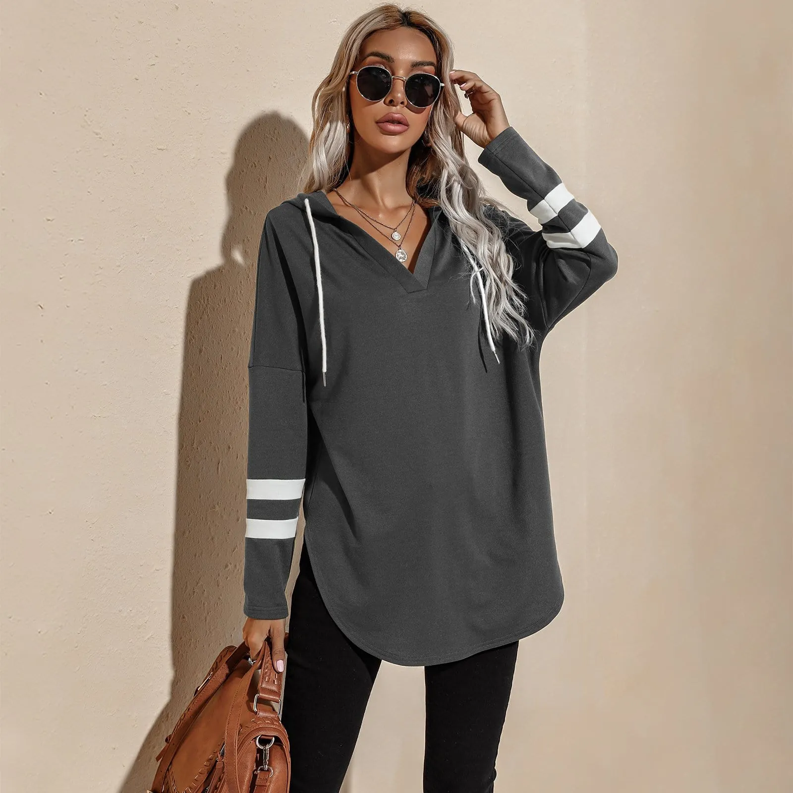 V Neck Sporty Hoodie Sweater