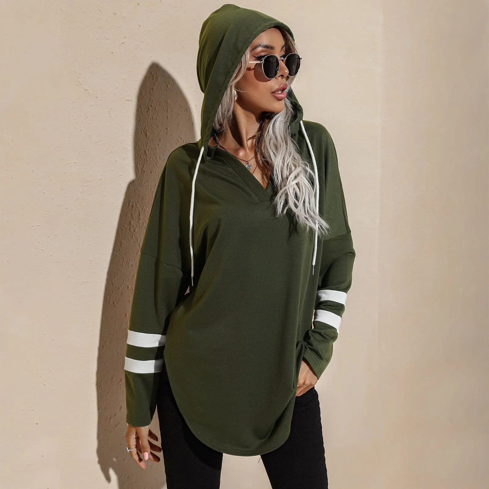 V Neck Sporty Hoodie Sweater