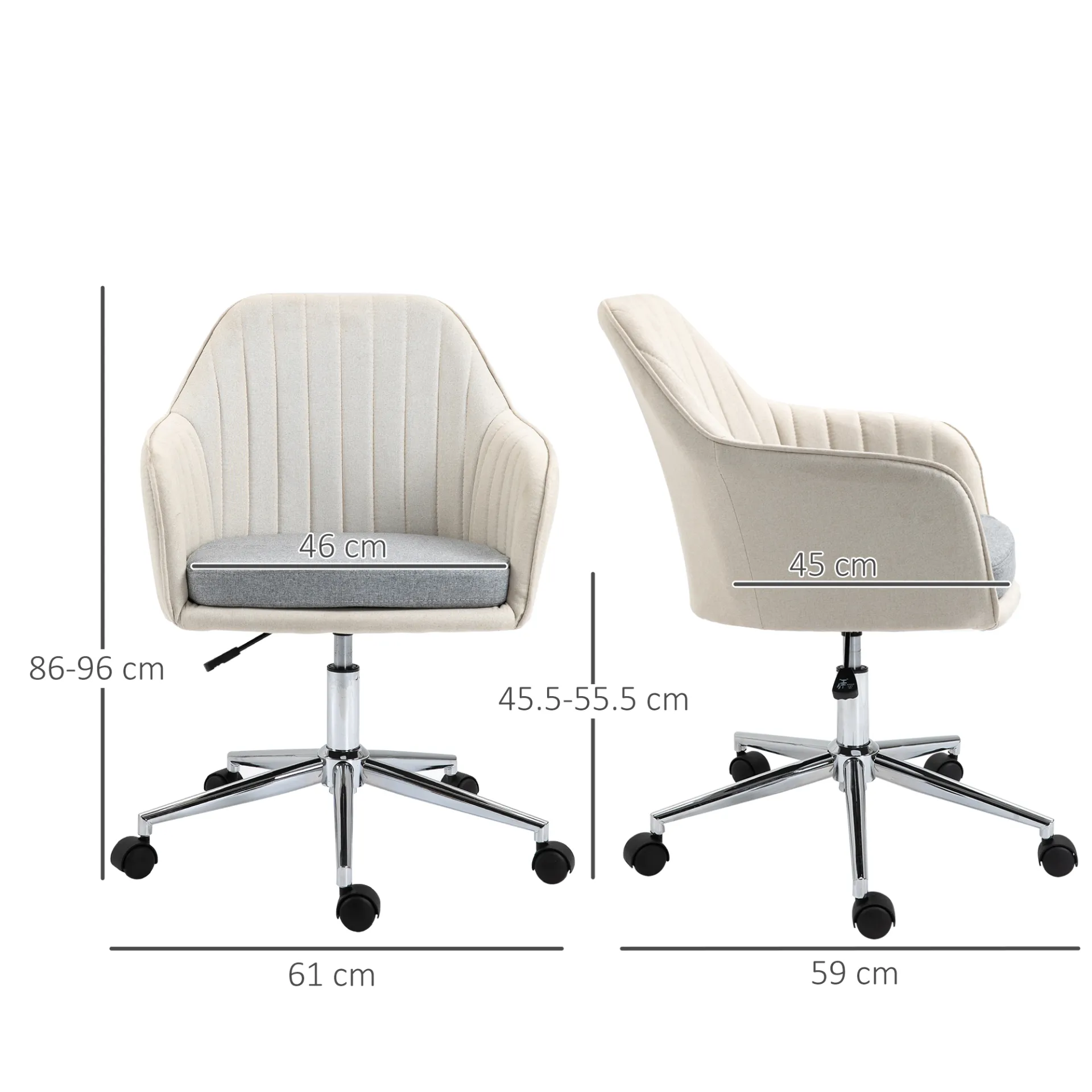 Vinsetto Ergonomic Linen Fabric Office Chair - Adjustable Swivel, Scallop Shape, Beige | Comfortable, Stylish, Durable