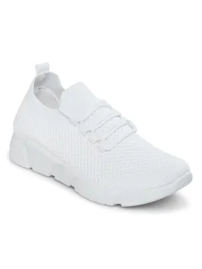 White Knitted Laced Up Sneakers