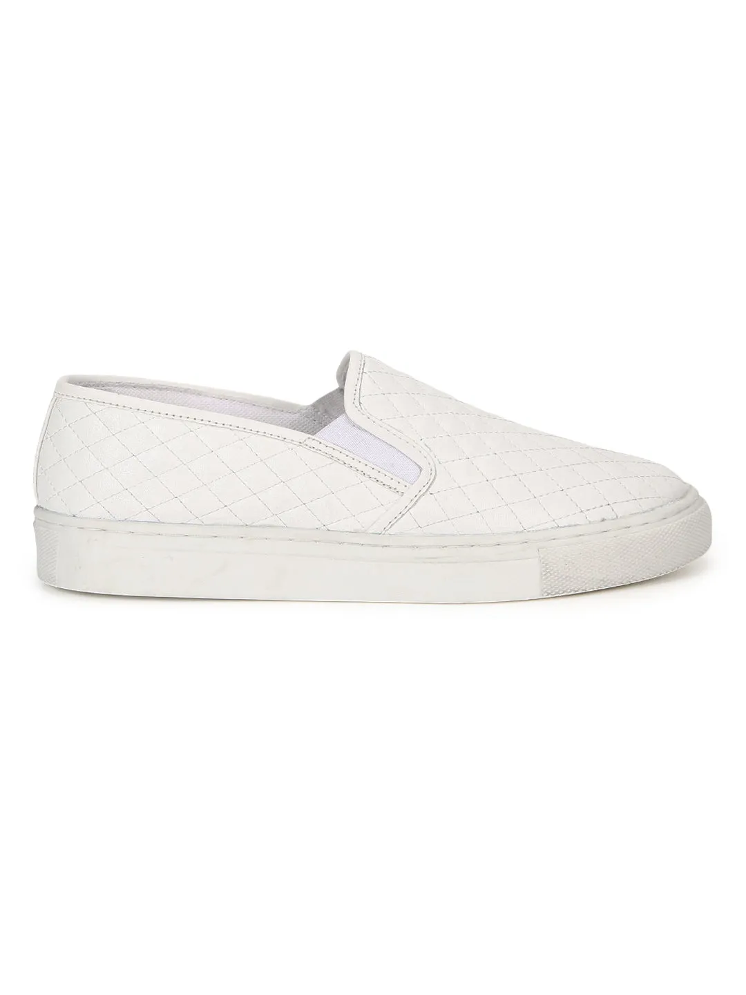 White PU Quilted Slip On Shoes