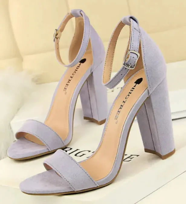 Women's 9.5cm High Heels Sandals Summer Purple Pink Ankle Strappy Wedding Shoes