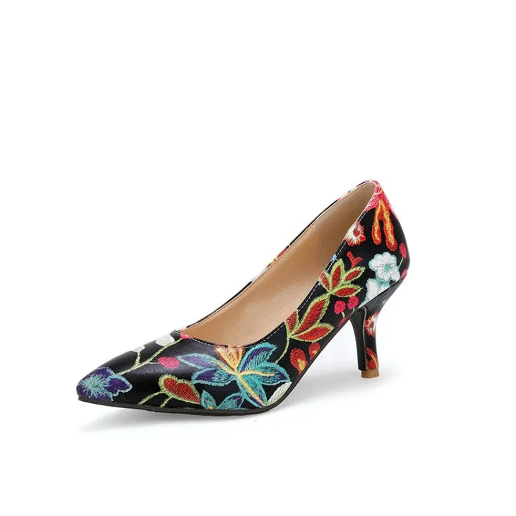 Women's Flower Printed High Heel Thin Heeled Pumps