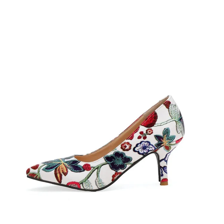 Women's Flower Printed High Heel Thin Heeled Pumps