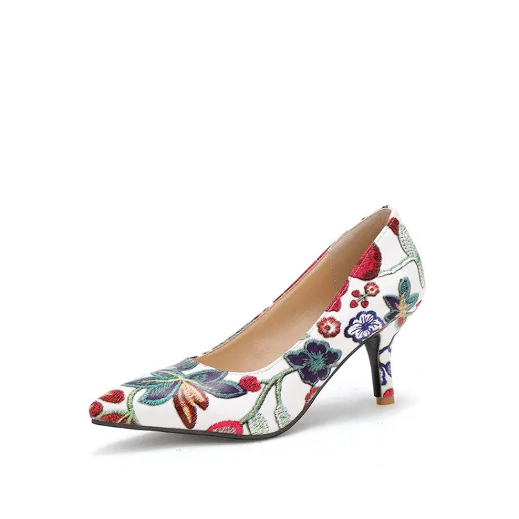 Women's Flower Printed High Heel Thin Heeled Pumps