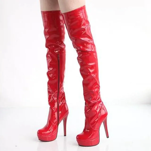 Women's platform stiletto high heeled sexy thigh high boots